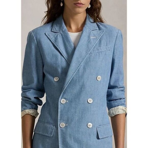 NEW Polo Ralph Lauren Women's 8 Double-Breasted Chambray Blazer NWT $698 - Picture 4 of 6